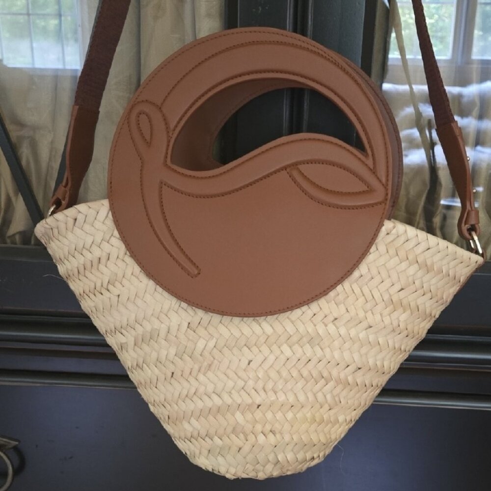 Christian Louboutin Women's Biloumoon Raffia Straw Leather Basket Bag used once